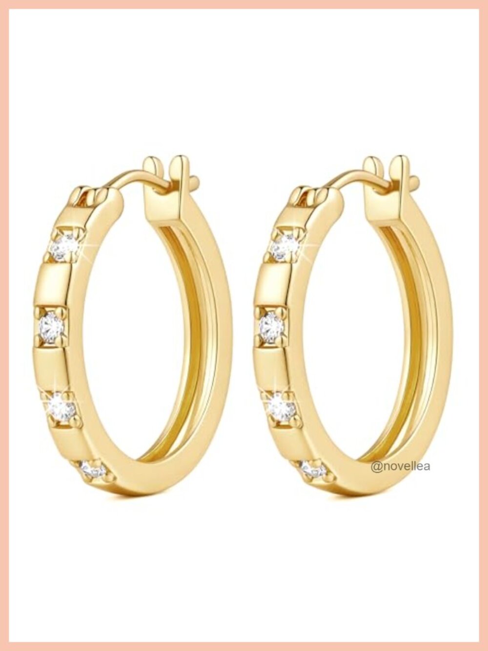 14K Gold Plated CZ Hoop Earrings for Women, Latch Back, 20mm or 25mm